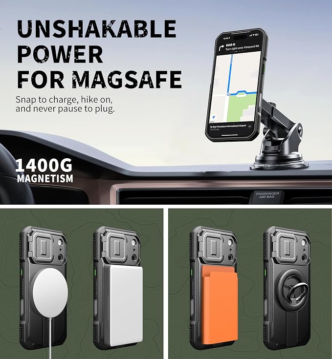 Dexnor for iPhone 17 Pro Case, [Built-in Flip Camera Cover & Camera Control Cover & Kickstand], Compatible with MagSafe, Heavy-Duty Rugged Shockproof Magnetic Phone Cover, 6.3 inch Black - Image 7