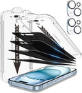 EZ-GLAZ-4+2 Pack for iPhone 15 Privacy Screen Protector (6.1") | 2-Pack Lens Protectors, Alignment Kit, Easy Installation, 9H+ Tempered Glass, Scratch Resistant, 28° Privacy Protection by EZ-GLAZ