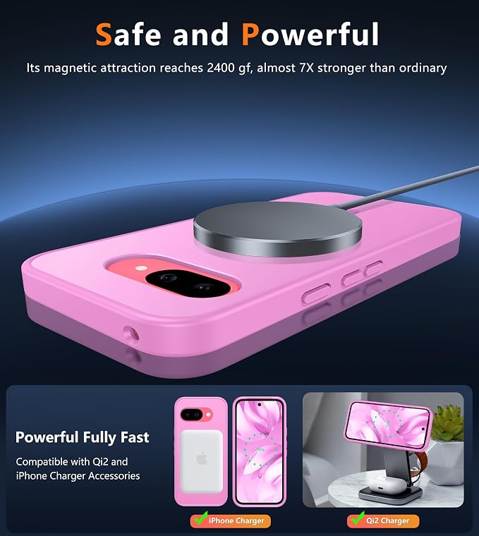 FNTCASE for Google Pixel 9a Case, Fit for Magsafe, Translucent Matte Back | Magnetic Phone Cases, 14FT Military Grade Drop Protection, Protective Cover, Shockproof Bumper, Pink - Image 3