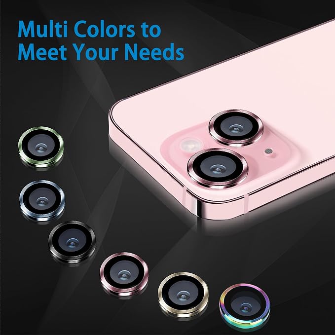 Compatible with iPhone 15 and iPhone 15 Plus Camera Lens Protector, Anti-Scratch Lens Cover 9H Tempered Glass Metal Len Screen Protector Shockproof Camera Ring for 15 and 15 Plus - 2 Pcs Sierra Blue - Image 7