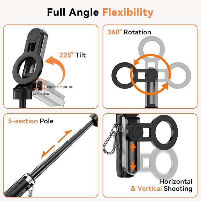 CloudValley Upgraded Magnetic Mini Selfie Stick Tripod with 2 Fill Lights, 4-in-1 Pocket Size Phone Tripod with 360° Rotation, Rechargeable Bluetooth Remote, Foldable Grip for iPhone Vlog Photo Video - Image 6