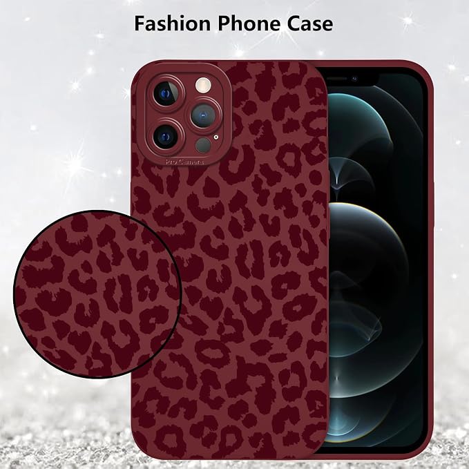 Cute Burgundy Cheetah Print Phone Case for iPhone 12 Pro Max 6.7" | Aesthetic Leopard Pattern Design Cover Full Camera Lens Protective Shockproof Soft Slim TPU Funda for Women Girls - Image 6