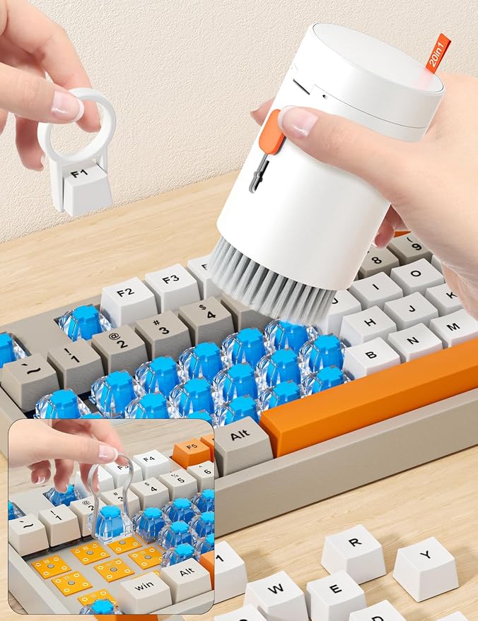 Tounee Keyboard Cleaner Kit, Electronics Cleaning Kit with Retractable Big Brush, Portable, 20 in 1 Multi-Tool Kit for Phones, Tablet, Computer, PC Monitor,TV Camera Lens with 2.5ml Mist Spray (White) - Image 2