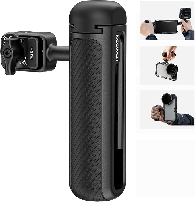 NEEWER Quick Release Side Handle for Phone Cage PA073 PA074 for 16 Pro/16 Pro Max, PA042 for Samsung S24 Ultra, with Covered Cold Shoe, Anti Off Pin, Black Lock, PA045B by Neewer