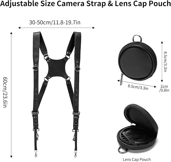 Dual Camera Harness Leather Camera Straps for Photographers for DSLR/SLR | Camera Holster Camera Harness for Photographers Leather Harness Camera Belt Spider Holster Camera Belt Camera Neck Strap - Image 4