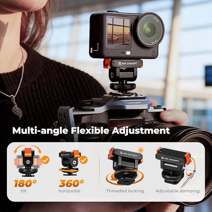 K&F CONCEPT Cold Shoe Mount Compatible with DJI Osmo Nano/Osmo Action 6 | Action Camera Magnetic Quick Mount Holder, Tripod Adapter Hot Shoe Camera Connector with 1/4" Screw Hole, PP08 - Image 4