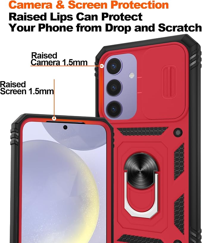 Gritup for Samsung Galaxy S24+ Plus Case: S24 Plus Case with 2*Screen Protector | Magnetic Stand & Slide Camera Cover | Shock Proof Military-Grade Funda para S 24 Plus Cover -Red+Black - Image 5