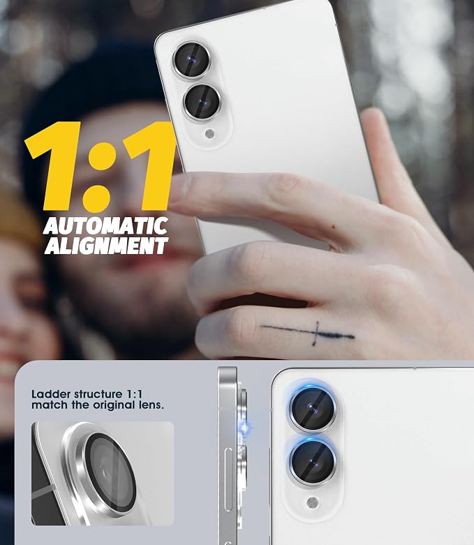 Orzero (2 Sets) Camera Lens Protector Compatible for Samsung Galaxy S25 Edge, Protector de Cámera One-Step Installation Tray Individual Matte Alloy Metal Ring Glass Case Friendly - Sliver - Image 3