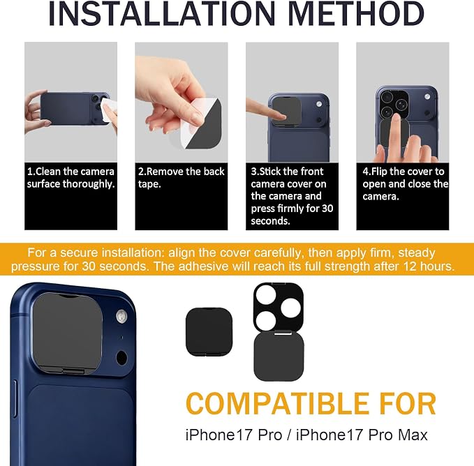 Privacy Cover, Camera Cover Compatible for iPhone 17 Pro/17 Pro Max | Protect Privacy and Security,Camera Lens Blocker Protect Security and Privacy-2Pack - Image 6
