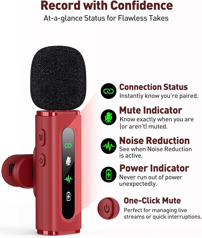 USB C Lavalier Microphone Wireless Mini Mic for Type-C Android Phone/Tablet/PC Video Recording Clip-on Mics with Rotatable Clip&Denoise Recording, Ideal for Vlog Tiktok Youtube Content Creator, Red - Image 4
