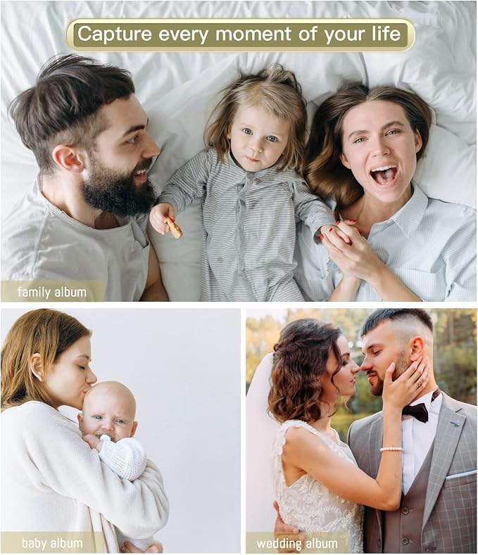 Popotop Photo Album Self Adhesive with Picture Display Window,40 Pages DIY Scrapbooking Supplies Kit for 4x6 8x10 Picture,Linen Cover Memory Book for Baby Wedding, with Scraper and Metallic Pen - Image 7