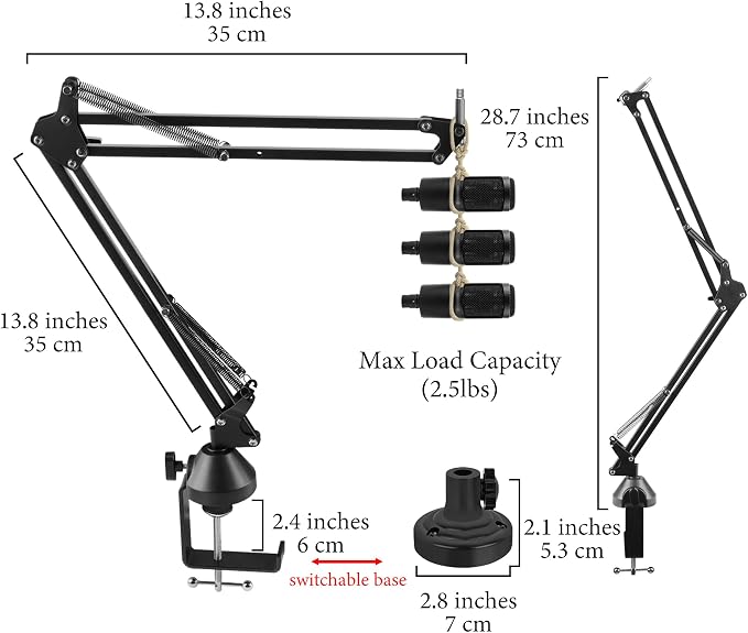 GEEKRIA for Creators Professional Microphone Boom Arm Compatible with Audio-Technica AT2035, AT2020, Suspension Mic Stand, Adjustable Desk Mount Holder for Studio Recording, 28.7" Reach - Image 2