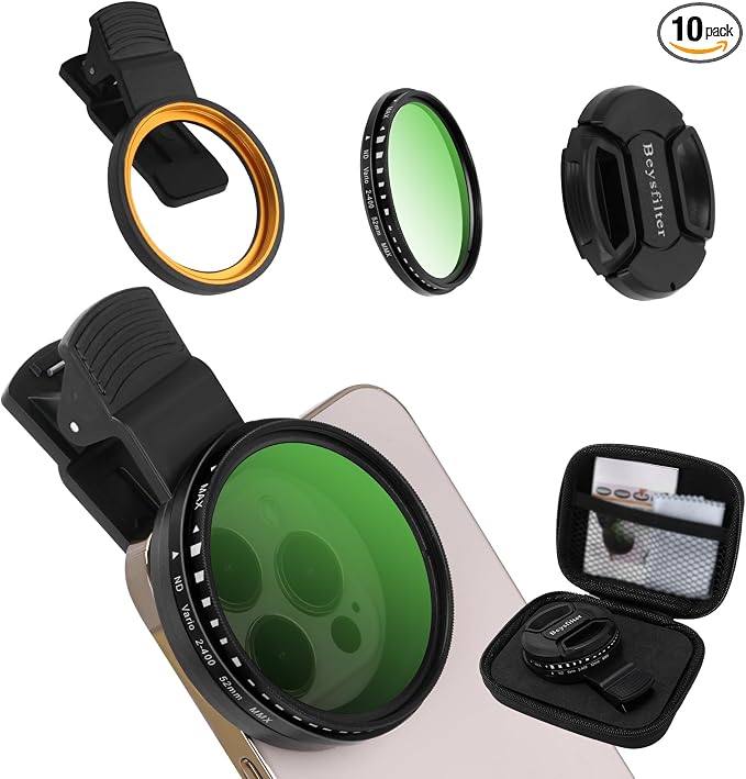 Phone 52MM Variable ND2-ND400 Filter, Multi-Coating Clip Adjustable Neutral Density Lens Kit, Compatible with iPhone 16/15/14/13 Pro Max, Samsung Galaxy, Google Pixel and Other Smart Phones by Unknown