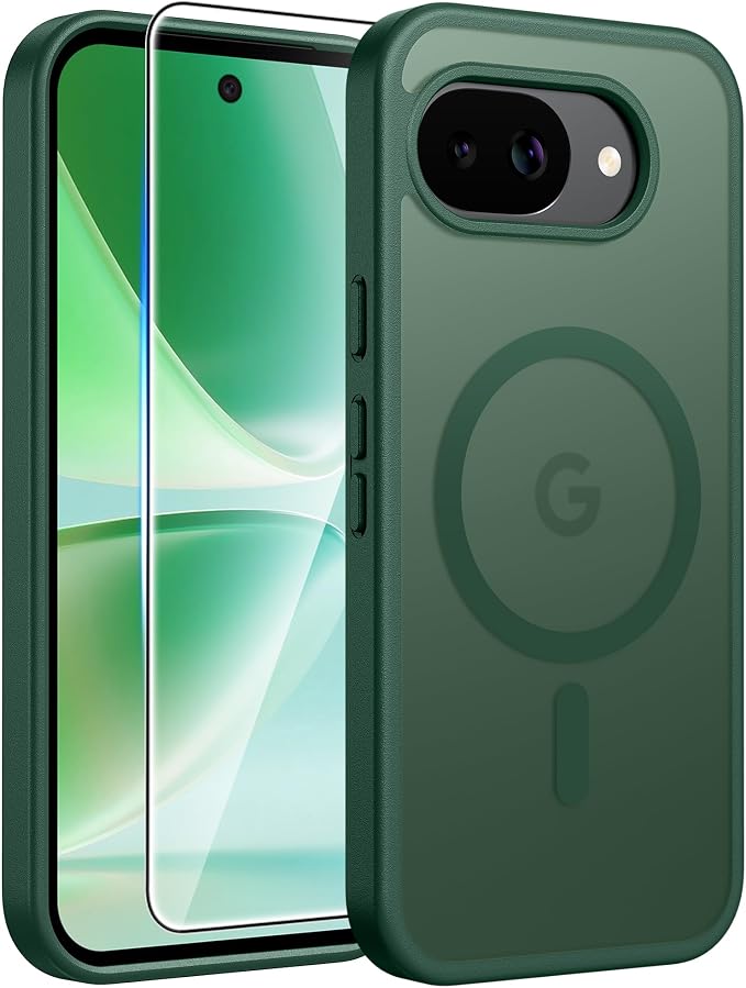 FNTCASE for Google Pixel 10a Case, Fit for Magsafe, with Screen Protector | Translucent Matte Magnetic Back, 14FT Military Grade Drop Protection, Slim Shockproof Protective Phone Cover, Green by FNTCASE
