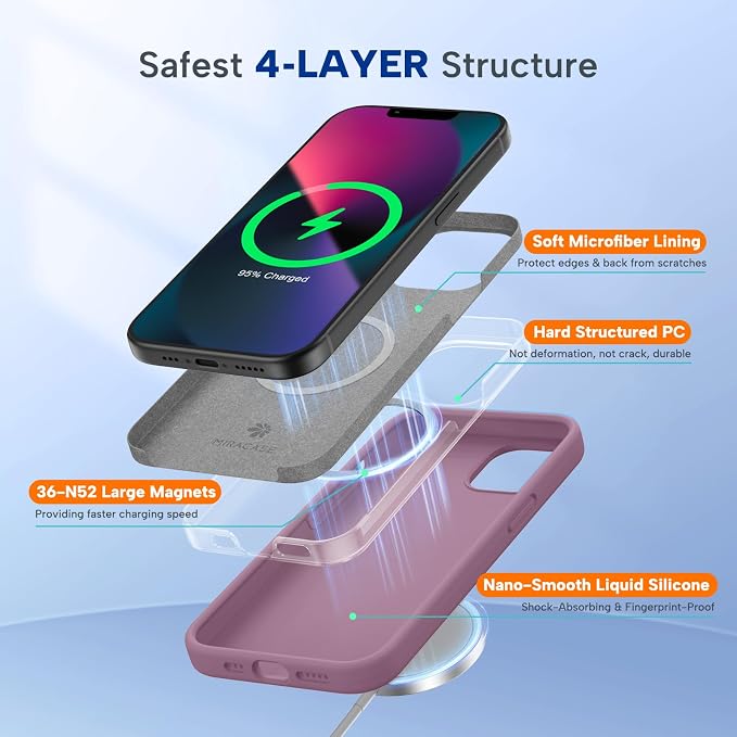 Miracase Silicone & Magnetic for iPhone 13 Case, Blackcurrant | Compatible with MagSafe, Soft Microfiber Lining, Premium Silicone Cover Shockproof Drop Protection Phone Case for 13 - Image 2