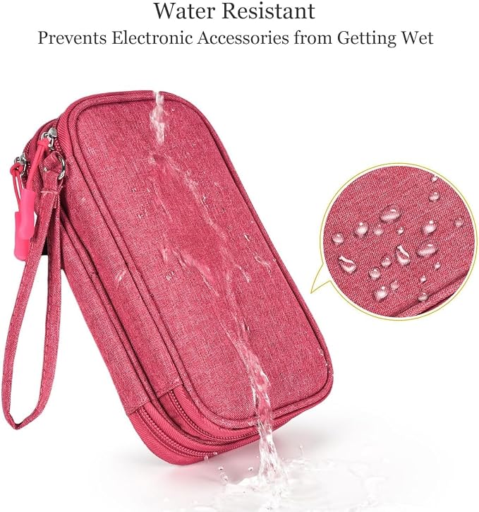 CAOODKDK Electronic Organizer Travel Cable Accessories Bag, Electronic Organizer Case, Waterproof Electronic Accessories Organizer Bag for Power Bank, Charging Cords, USB Cable (Rose Red) - Image 4