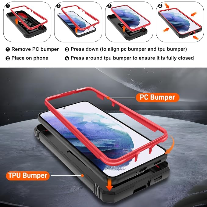 Gritup for Samsung Galaxy S22+ Plus Case with Screen Protector*2, Galaxy S22 Plus Case Build in 360° Rotating Ring Kickstand, Military Grade Protective Case for S22 Plus Phone, Red+Black - Image 4