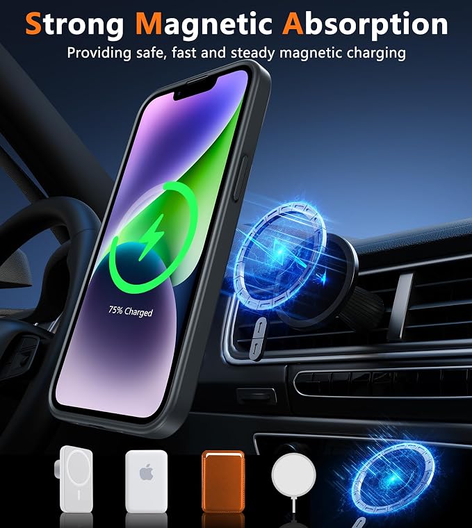 FNTCASE for iPhone 15/14 Plus Case, Fit for Magsafe, Screen Protector Black | Translucent Matte Magnetic Back, 14FT Military Grade Drop Protection, Shockproof Protective Phone Cover, Black - Image 3