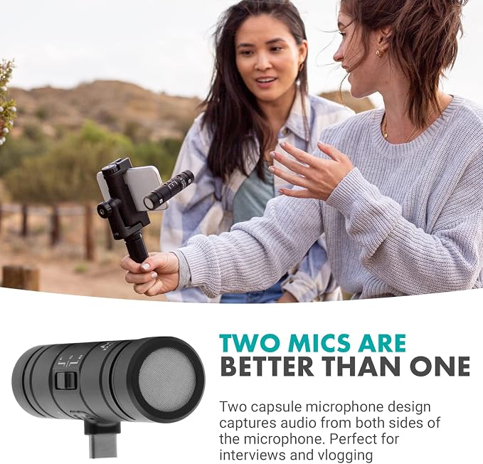 Movo DoubleMic-UC Dual Capsule Phone Microphone for USB-C Devices- Two-Sided Cardioid Condenser Android Shotgun Mic for Video Recording- Professional Microphone for Samsung, iPad Pro, Google Pixel - Image 4