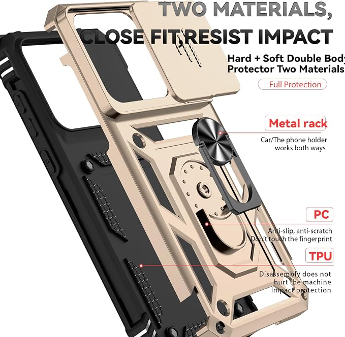 SunStory Compatible with Motorola Moto Edge 2026 Case with HD Screen Protector & Slide Camera Cover & Rotated Ring Kickstand, [Military-Grade] Phone Case for Moto Edge 2026,Gold - Image 8