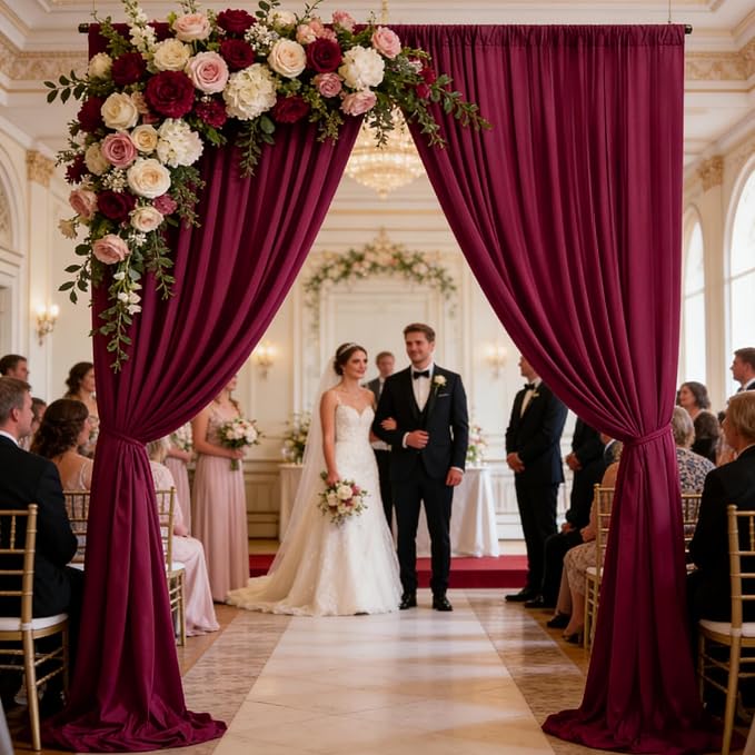 10ft x 10ft Burgundy Backdrop Curtains for Parties, Polyester Fabric Backdrop Drapes with Rod Pockets for Weddings, Birthday, Halloween, Photography, Christmas Party Background Curtain, 2 Panels - Image 7