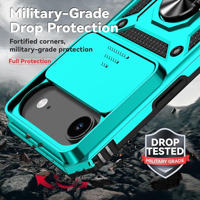 SunStory Phone Case for iPhone Air Case with HD Screen Protector & Slide Camera Cover & Rotated Ring Kickstand, [Military-Grade] Phone Case for iPhone 17 Air, Teal - Image 6