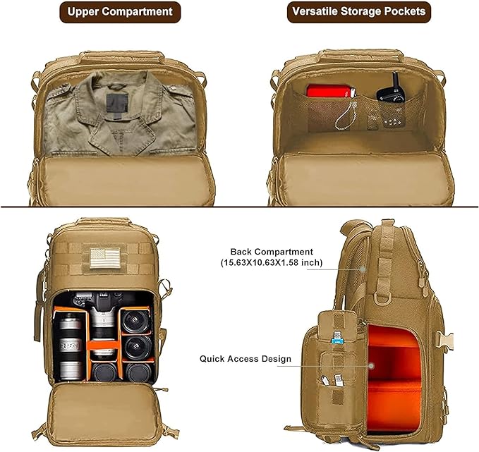MOSISO Camera Backpack, DSLR/SLR/Mirrorless Tactical Camera Bag Case | Photography Bag with Laptop Compartment Compatible with Canon/Nikon/Sony, Khaki - Image 2
