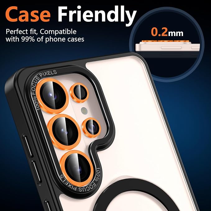 for Samsung Galaxy S26 Ultra Camera Lens Protector, Individual Metal Ring Tempered Glass Lens Cover, [Strong Adsorption] Scratch Resistant Ultra-Thin HD Clear Lens Cover, 1 Set-Orange - Image 6