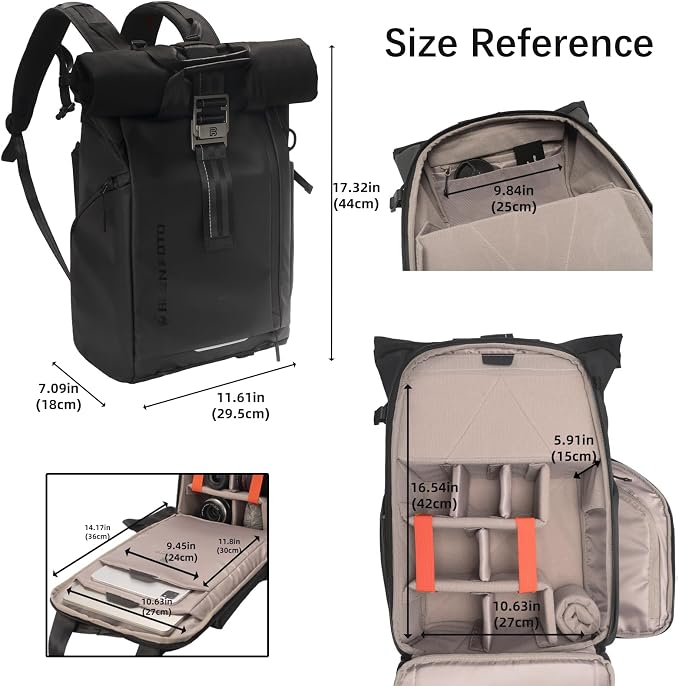 Waterproof Camera Backpack, Rolltop Photography Bag for Photographers, Expandable DSLR Mirrorless Case with 15.6" Laptop Compartment, Quick Side Access & Tripod Holder for Hiking Travel - Image 6