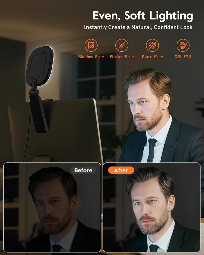 Ring Light for Laptop, Monitor, Desk, Eye-Caring Diffused LED Light | Soft Computer Light with Screen-Safe Clip, Adjustable Mount, CRI 97.8+, 50 Lighting Modes for Zoom, Video Calls & Streaming - Image 2