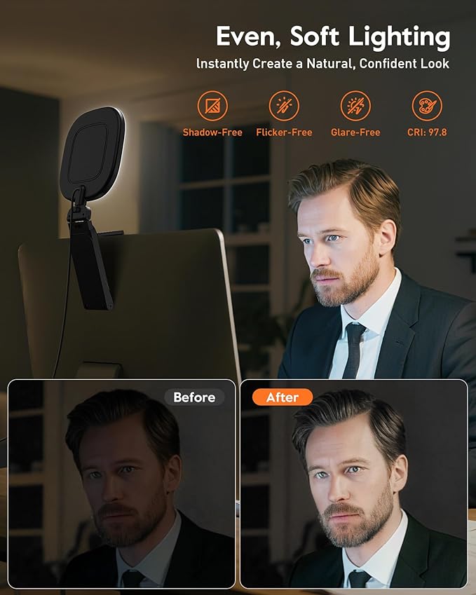 Ring Light for Laptop, Monitor, Desk, Eye-Caring Diffused LED Light | Soft Computer Light with Screen-Safe Clip, Adjustable Mount, CRI 97.8+, 50 Lighting Modes for Zoom, Video Calls & Streaming - Image 2