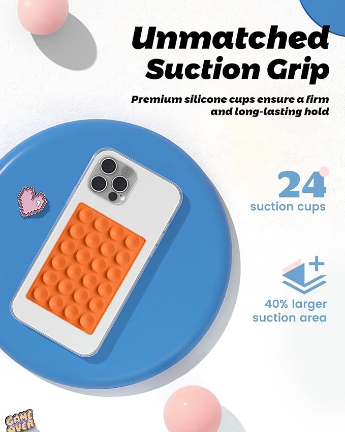 amBand Magnetic Sticky Phone Suction Grip for MagSafe, Removable for Wireless Charging, Durable Magnet Silicone Portable Mount Stand for iPhone 12 13 14 15 16 17, Hands-Free Video/Selfie, Orange - Image 4