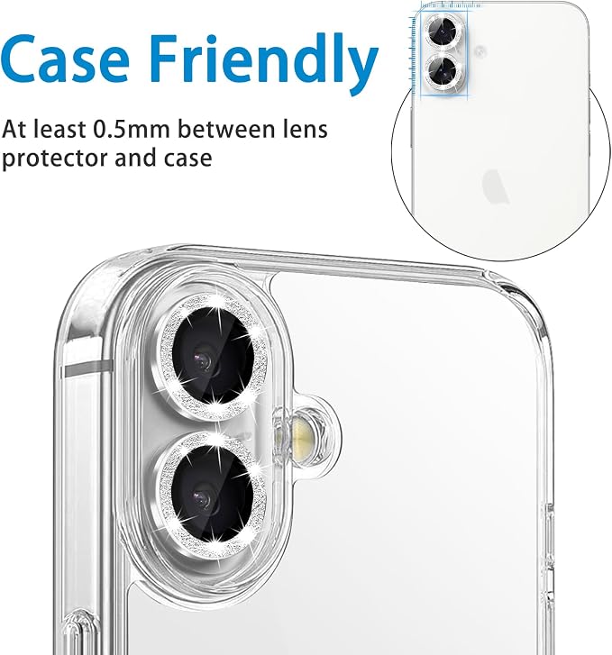 Designed for iPhone 16 and 16 Plus Camera Lens Protector, Bling Glitter Diamond Lens Cover 9H Tempered Glass Camera Cover Anti Scratch Shockproof Screen Protector - Image 5