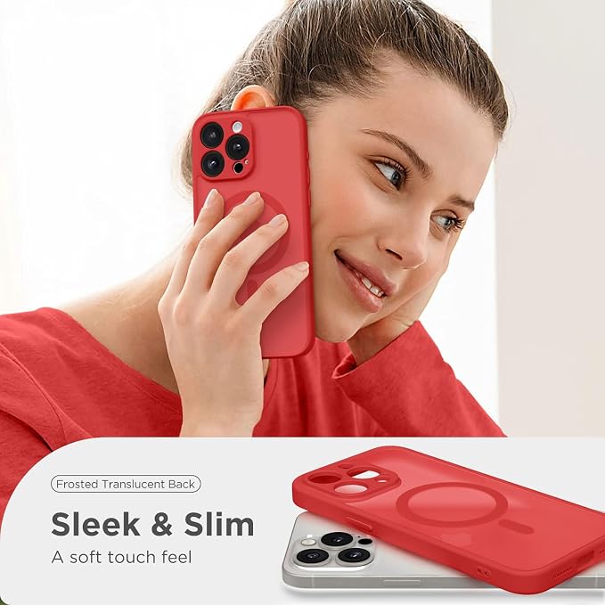 CAPRARO for iPhone 13 Pro Max Case, Compatible with MagSafe | Upgraded [Full Camera Protection] Shockproof Protective Slim Translucent Matte Magnetic Phone Case 6.7'', Watermelon Red - Image 7