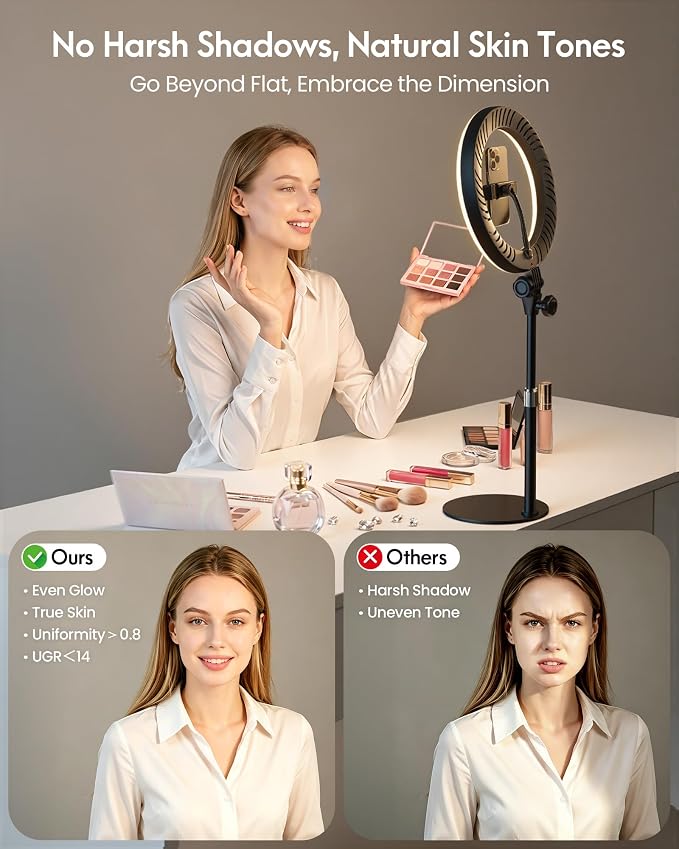 Desk Ring Light with Stand for Computer, Desk Light for Video Recording | 10.5" Video Conference Lighting, Adjustable Circle Light with Phone Holder for Zoom Meeting Video Call Podcast Stream Webcam - Image 2