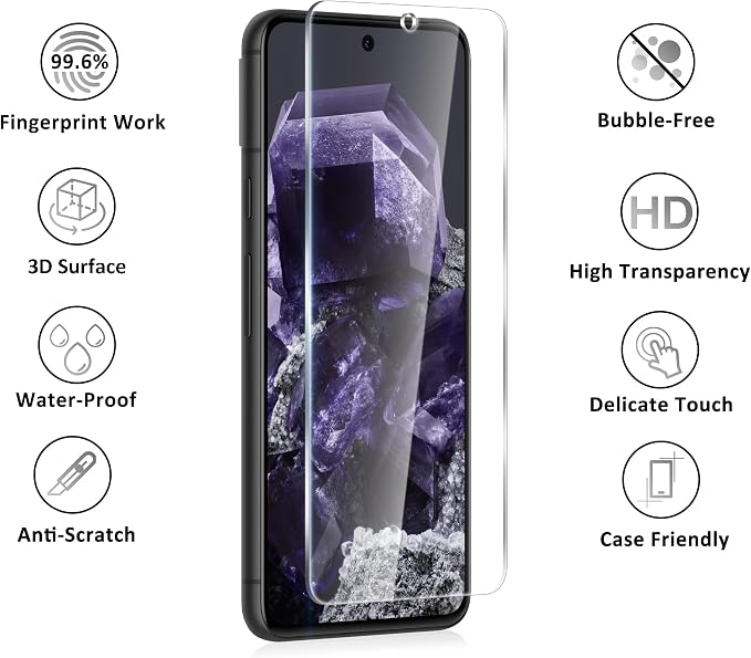 3 Pack Tempered Glass Screen Protector for Google Pixel 8, Case Friendly | HD Clear, Fingerprint Compatible, Responsive Touch, Scratch Resistant, Smooth Glass Feel, Precise Edge Fit, Easy Installation - Image 7