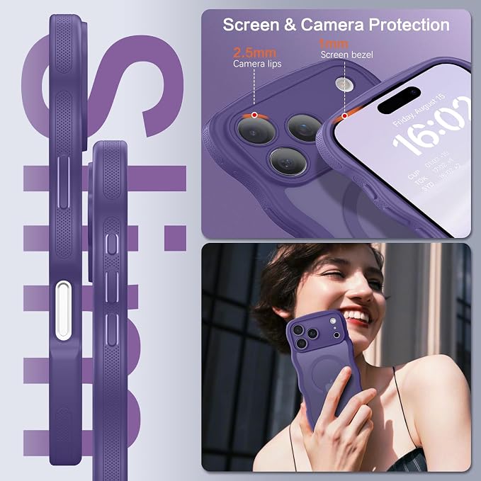BENTOBEN Magnetic for iPhone 17 Pro Case, Cute Wavy Full Camera Protection [Compatible with MagSafe] Matte Anti-Slip Bumper Women Girls Boys Protective Cover for 17 Pro 6.3", Deep Purple - Image 8