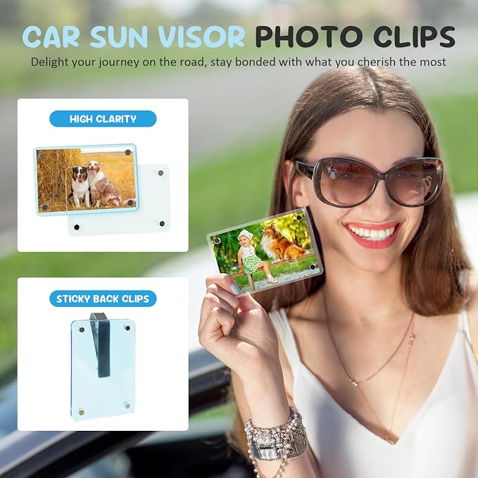2 Pack Car Picture Holder, Magnetic Sun Visor Photo Clip, Car Picture Frame | 2.36 x 3.54 Dazzling Acrylic Photo Holder, Keeps Photos Secure on your Sun Visor, Personalized Car Interior Display - Image 4