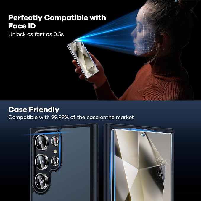 AACL 3-Pack for Samsung Galaxy S24 Ultra Screen Protector Tempered Glass | with 1 Pack Individual Alloy Ring for S24 Ultra Camera Lens Protector [Fingerprint Unlock][9H][Case Friendly] - Image 6