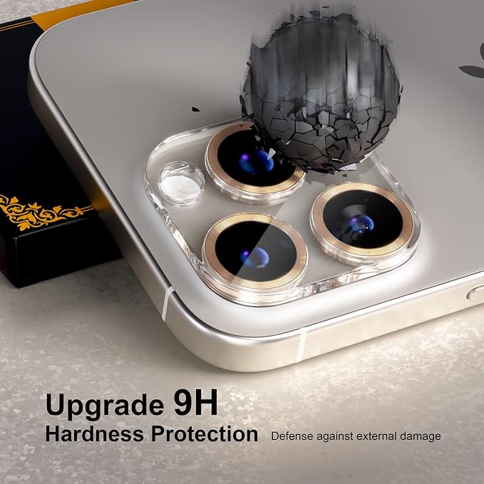 for 6 Pack iPhone 15 Pro/iPhone 15 Pro Max Camera Lens Protector [Drop Protection] [Case Friendly] [Easy Installation] 9H Tempered Glass Camera Screen Protector Cover, CD Gold - Image 3
