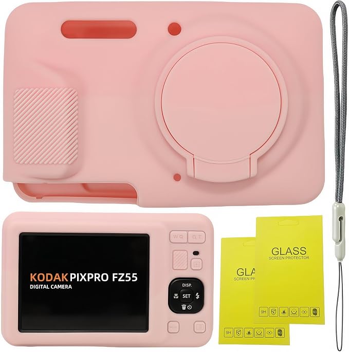 Case for Kodak PIXPRO FZ55, FZ55 accessories | Soft Silicone Protective Case Removable Lens Cover, Comes with 2 Screen Protectors and 1 Wrist Strap. (Smoked Pink) by SZHSYJY