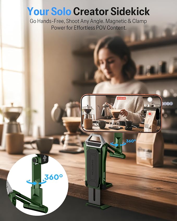 OMOTON TP02-Pro Magnetic Phone Holder, 5-in-1 Tripod Stand with Rear Attachment Plate | Desk, Kitchen, Gym, Vlogging | iPhone 12-17 Series, Blue, Green - Image 3