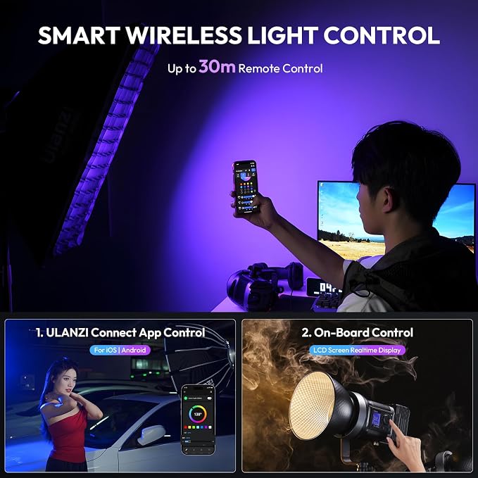 ULANZI 120W RGB Video Light COB LED Photography Lighting with Adapter & APP | 2700K-6500K 27000lux/m CRI95+ 20 Scenes Wireless Bowens Mount Continuous Output Lighting for Studio Video Recording,Filming - Image 3