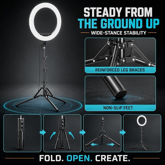 18-Inch Ring Light Kit, 55W, CRI 95, 70-Inch Tripod Stand | 3000K–6000K stepless dimming with touch and remote control for makeup, video recording, streaming and photography. - Image 4