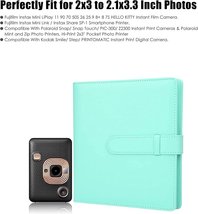 Veicevol 256-Pocket 2x3 Photo Album for Instax Mini and Polaroid, Green | PU Leather Cover Keeps, Fits Instax Mini and Polaroid 2x3 Photos, Protects Travel, Wedding and Family Memories - Image 6