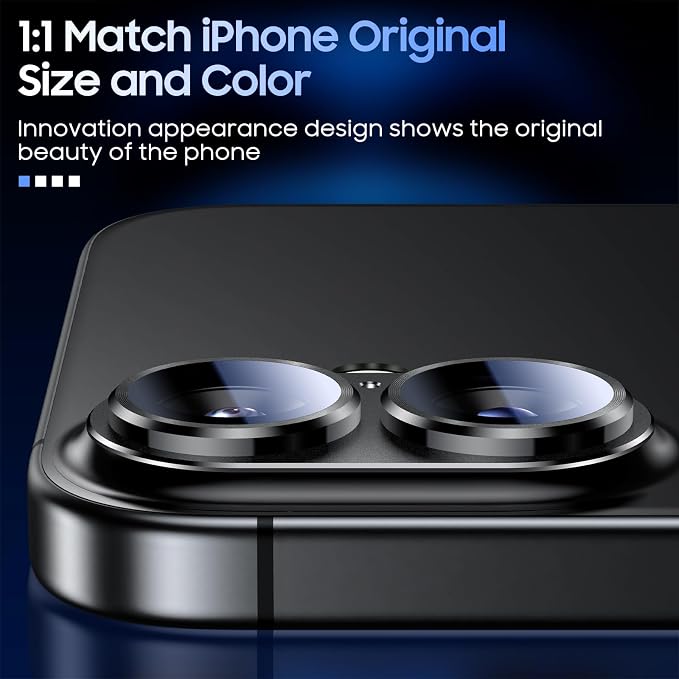 Uyiton for iPhone 16 / iPhone 16 Plus Camera Lens Protector | Not Easy to Break, Strong Adsorption, Case-Friendly, Metal 9H Sapphire Glass Rear Camera Screen Cover, Black Titanium - Image 5