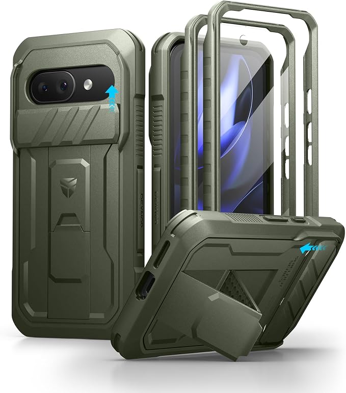 Dexnor for Google Pixel 9a Case with Slide Camera Cover & 2 Front Frames & Built-in Screen Protector & Heavy-Duty Kickstand, Full-Body Protective Cover Rugged Bumper Cases for Pixel 9a,Army Green by Dexnor