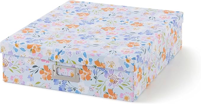 Soul & Lane - Keepsake Memory Storage Box, 14.8x13x3.7 In, Lavender Meadow | Large Scrapbook Organizer with Lid for Photos, Letters and Memorabilia, Cute Floral Document Storage for School Memories by SoulLane