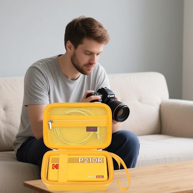Elonbo Carrying Case for KODAK Mini 2 Retro 2x3 Portable Photo Printer | Bluetooth Smartphone Instant Color Printer Hard Travel Protective Bag, Mesh Pocket fits Cartridge Photo Paper Sheets, Yellow - Image 9