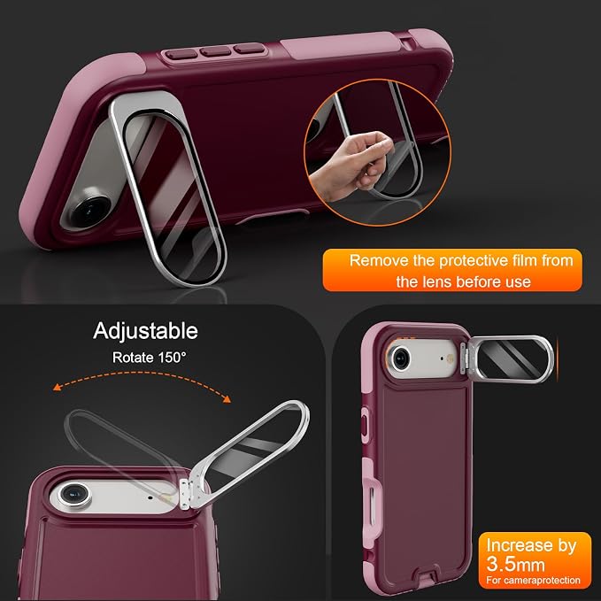 Follaroma Magnetic for iPhone 17 Air Case with Camera Stand, Purple Pink | Built-in Glass Camera Cover Stand,Compatible with MagSafe,Heavy Duty Shockproof Protective,Military-Grade Anti-DropDual Case - Image 2